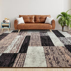 Large Area Rugs,Modern Geometric Patchwork Floor Decor for Bedroom Aesthetic Carpet, Rockwood Collection, Indoor Rugs for Living Room Dining Room Nursery Office Machine Washable Rug, 8x10 Ft Chocolate