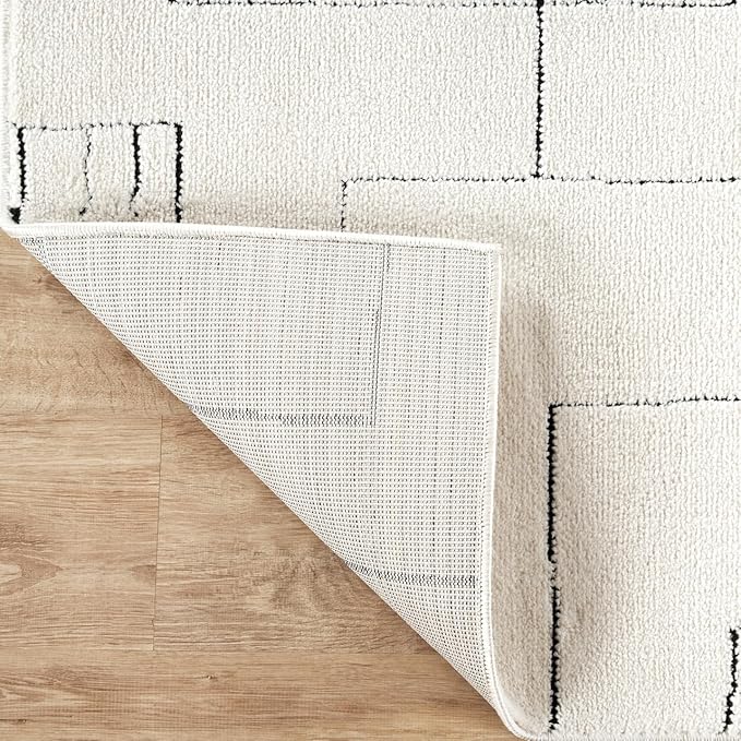 Abani Cream Area Rug – 4' x 6' – Oliver Collection – Geometric Linework Pattern – Non-Shedding, Easy to Clean – Durable for Living Room, Bedroom, or Office, Pet & Child Friendly