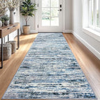 Modern Abstract Runner Rug 2.6x10, Grey Blue White Washable Long Kitchen Runner Non-Slip Soft Hallway Rug Runner Thin Print Faux Wool Carpet for Entryway Bedroom Laundry Room Indoor Home Decor