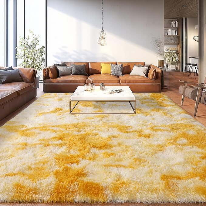 Upgrade Non-Slip Plush Rugs for Living Room, Soft Shaggy Carpets for Living Room, Fuzzy Rugs for Kids' Room, Perfect Decor for Modern Home Tie Dye Yellow 6x9Feet