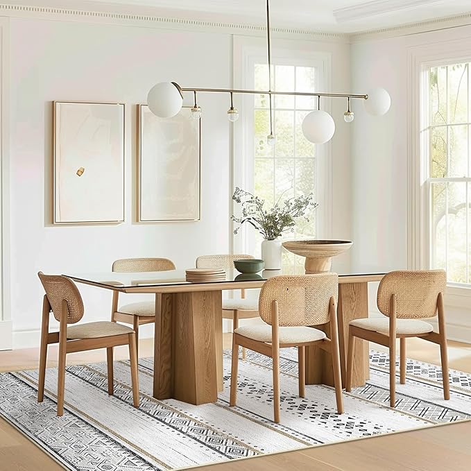BESTSWEETIE 5x7 Area Rugs for Living Room Washable Moroccan Farmhouse Neutral Geometric Low Pile Non-Slip Soft Print Pattern Rug for Bedroom Kitchen Dining Room Entryway Black/Brown