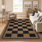 Vasofe 3x5 Plaid Rug, Jute Rugs, Washable Outdoor Indoor Checkered Carpets, Entryway Bedroom Potio Porch Kitchen Carpet, Non Slip Farmhouse Neutral Office Laundry Floor Mat, Black and Brown