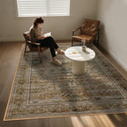 5x7 Washable Area Rug for Living Room Dining Room, Distressed Non Slip Vintage Floral Rugs for Bedroom, Traditional Indoor Floor Carpet for Dining Kitchen Farmhouse Brown with Green