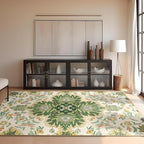 Phantoscope Washable Area Rug 4'x6' Non-Slip, Vintage Boho Rugs for Living Room, Bedroom, Dining Room, Neutral Green Floral Medallion Pattern, Low-Pile Foldable Floor Carpet, Forest Green/Cream