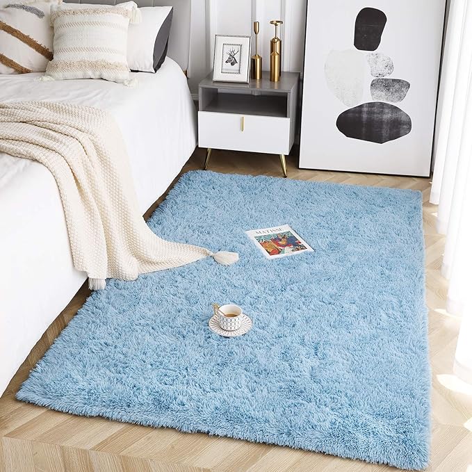 Beglad Fluffy Area Rugs 3 x 5 Feet, Modern Minimalist Style Shag Rugs, Non-Slip Indoor Carpet Soft Rugs for Bedroom, Living Room, Cobalt Blue