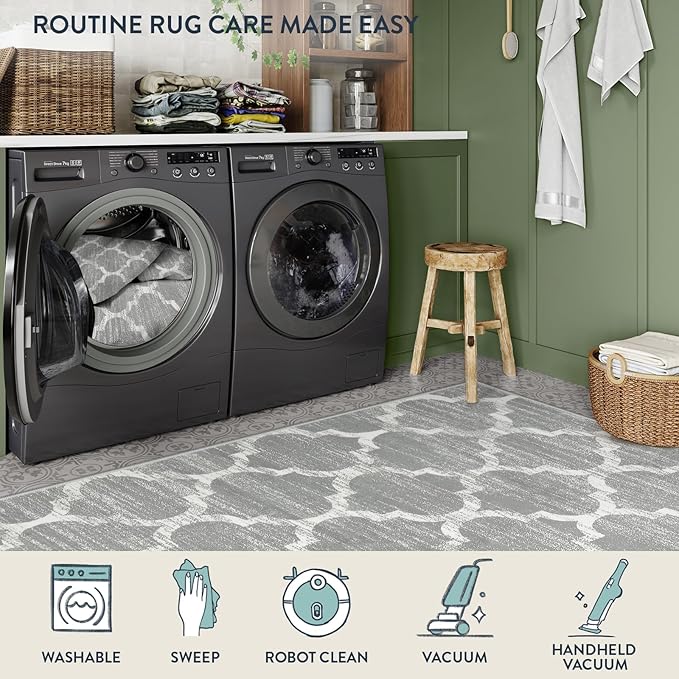 Lahome Moroccan Kitchen Rug - 2x3 Washable Entryway Rug Door Mat Indoor Entrance Non-Slip Small Throw Area Rugs Front Door Rugs Indoor for Bedroom Living Room Entry Bath Laundry Decor (Gray)