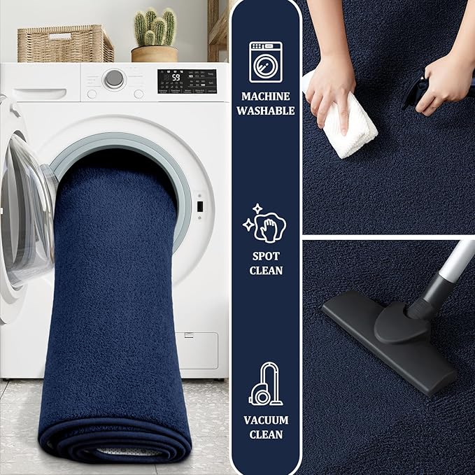 Large Modern Area Rugs for Living Room Bedroom, 7x10 Feet Navy Blue Ultra Soft Solid Thickened Memory Foam Indoor Minimalist Carpets, Non-Slip Comfy Rugs for Boys Girls Nursery Kids Room Home Décor