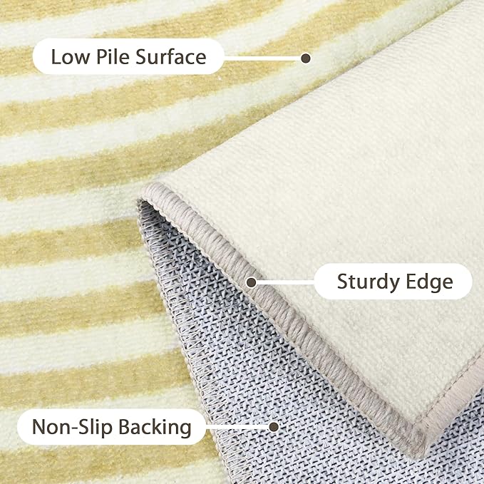 Bavni Area Rugs 8x10, Modern Soft Bedroom Rug, Machine Washable Rug Non Slip, Indoor Low Pile Large Rugs for Living Room, Dining Room, Beige Yellow Lines