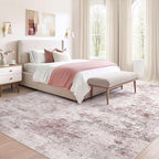 9x12 Area Rug Living Room Rugs - Washable Neutral Modern Abstract Soft Thin Large Rug Indoor Floor No Slip Rug Carpet for Bedroom Under Dining Table Home Office Decor - Pink