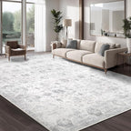 Washable 10×12 Area Rugs for Living Room, Vintage Floral Rug Soft Non Slip Stain Resistant Boho Carpet for Bedroom Dinning Room Kitchen Home Office Grey