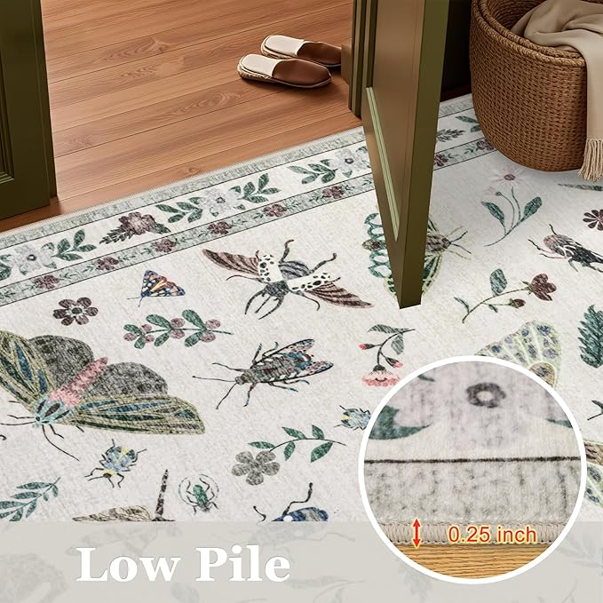 6x9 Area Rugs Living Room Rug: Vintage Washable Rug Floral Soft Carpet Indoor Floor Non-Slip Boho Stain Resistant Large Carpets for Bedroom Kids Nursery Dining Room Farmhouse Home Office Beige
