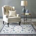 EVERGRACE Area Rugs for Living Room 3x5, Boho Floral Faux Wool Indoor Outdoor Rugs, Washable Rugs for Bedroom Entryway Dining Room Hallyway, Low Pile Floor Mat Carpet for Home Decor, Porcelain Blue