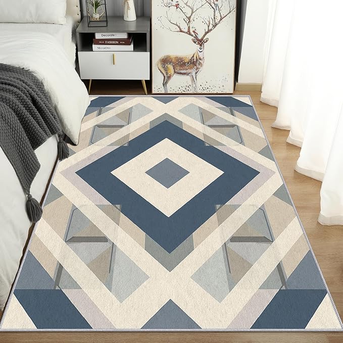 Geometric Rug, Washable 6x9 Rug for Living Room, Modern Abstract Patterned Indoor Carpet, Geometric Decor for Home, Bedroom, Soft Non Slip Thin Design FER101
