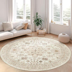 zesthome 8ft Round Rugs for Living Room, Non-Slip Washable Round Area Rugs, Ultra-Thin Large Circle Rugs, Soft Low Pile Rug for Bedroom, Kitchen - Vintage Stain Resistant Round Rug (Cream/Beige,8'x8')