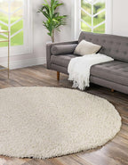 Unique Loom Solid Shag Collection Area Rug (7' 1" Round, Pure Ivory)