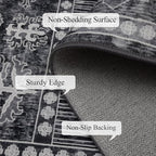 9x12 Area Rug Living Room Rugs, Stain Resistant Washable Rug, Vintage Large Non-Slip Backing, Low Pile Lightweight Print Rug for Bedroom Dinning Room Home Office (Grey)