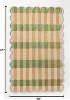 Hand-Tufted Wool Rug with Scalloped Edges, Light Blue Plaid Pattern, Cozy Soft Area Rug for Living Room, Bedroom, and Nursery, Handmade Modern Accent Rug (Green, 9X14 FEET)