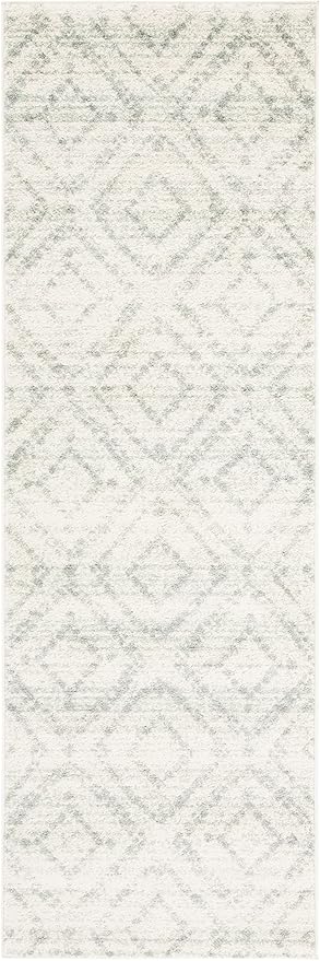 SAFAVIEH Adirondack Collection Runner Rug - 2'6" x 10' Runner, Ivory & Green, Modern Diamond Distressed Design, Ideal for High Traffic Areas in Living Room, Bedroom, Dining (ADR131X-210)