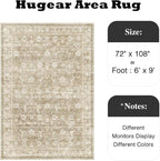 HUGEAR 6x9 Machine Washable Rugs Beige Hallway Large Area Rug Indoor Accent Rug Floral Low Pile Carpet Soft Throw Aesthetic Rug Bedroom Living Room Office Dining Room Kitchen Laundry Room