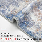 Modern Abstract Runner Rug for Bedroom 2x7, Grey Blue Orange Multi Washable Kitchen Runner, Non-Slip Soft Thin Faux Wool Mat for Entryway, Hallway, Laundry Room Indoor