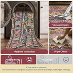 Kokia 9x12 Washable Black and Pink Area Rugs with Vintage Orient Design, Soft Rug for Living Room or Bedroom, Non-Slip Low Pile Stain Resistance Features, Distressed Medallion Pattern