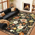 Floral 8x10 Area Rug Machine Washable Soft Print Boho Carpet Non Slip Doormat Low Pile Flower Area Rugs for Living Room Bedroom Nursery Kitchen Dining Room Indoor-Black/Yellow/Red