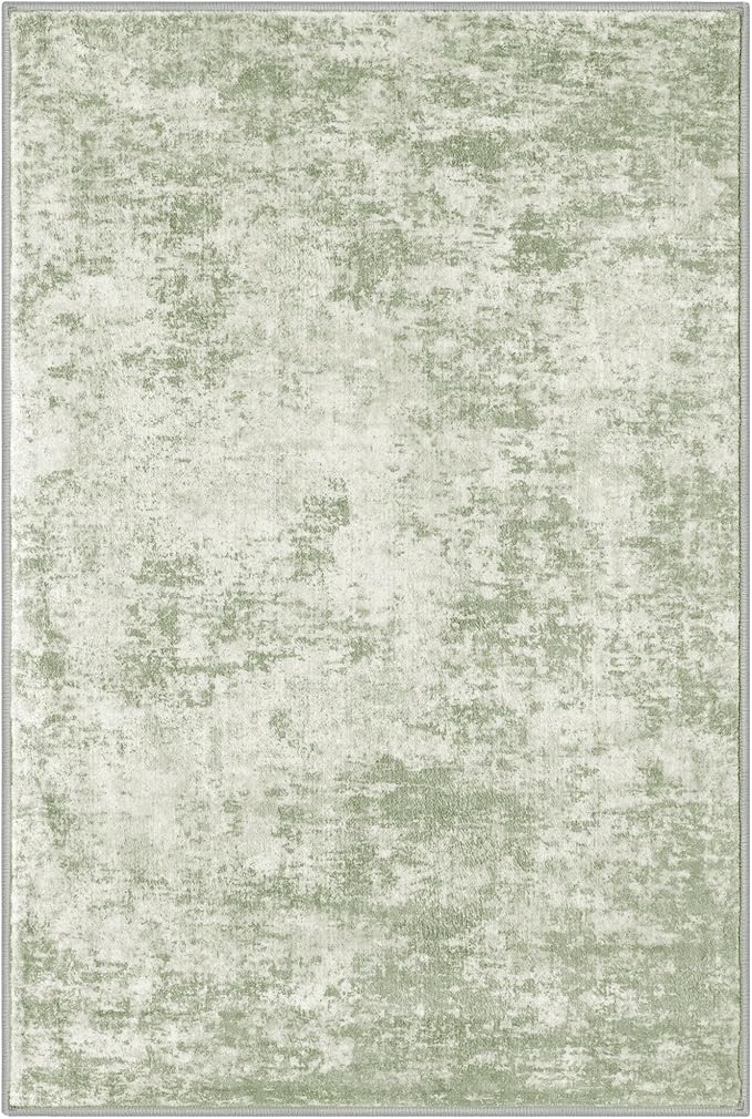 Modern Abstract Entryway Rug Indoor 2x3 Washable Non-Slip Soft Sage Green Grey Small Area Rug Kitchen Mat Thin Print Faux Wool Floor Carpet for Entrance Bedroom Office