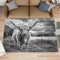 Highland Cattle Rugs for Bedroom - 4x5 Area Rug - Black White Highland Cattle Rugs for Living Room, 3D Natural Landscape Rug, Non-Slip Washable Home Decor Carpet