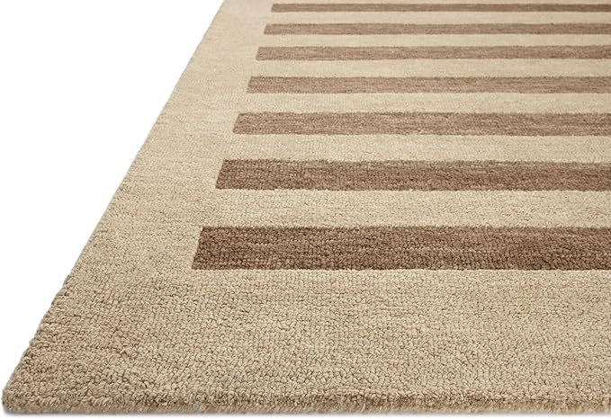 Loloi Leanne Ford Craven Collection CVN-05 Oatmeal/Bark 7'-9" x 9'-9" Area Rug Striped, Patterned, Neutral, Living Room, Bedroom, Dining Room
