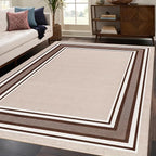 Beverly Rug Non Slip Area Rugs 3x5 Modern Bordered Non Skid Rubber Backing Soft Area Rug for Living Dining Room Easy to Clean Non Shedding Kitchen Bedroom Indoor Carpet 3 x 5 Beige-Brown