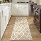 Lahome Moroccan Washable Kitchen Runner Rug - 2x6 Runners for Hallways with Rubber Backing Throw Soft Non-Slip Laundry Room Rug Taupe Print Distressed Modern Carpet Runner for Bathroom Bedroom