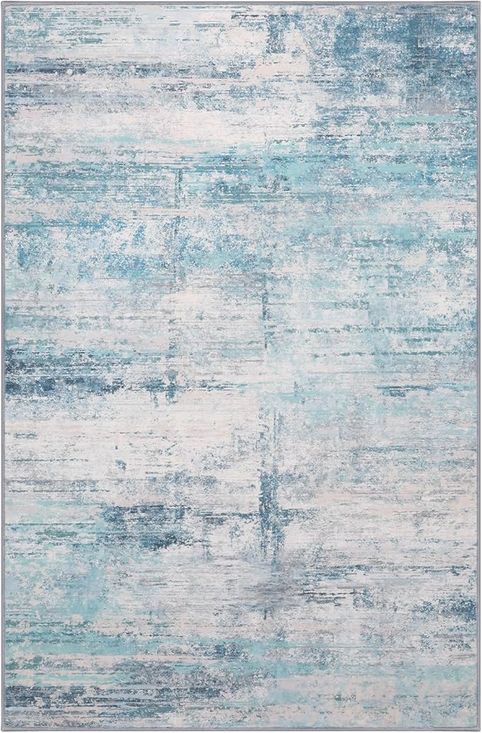 Abstract 4x6 Area Rug Washable Soft Non-Slip Carpet for Entryway Living Room Dining Room Bedroom - Abstract Teal/Grey