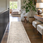 Bavni Washable Runner Rug 2’6”x8’, Non Slip Vintage Hallway Runner, Ultra Thin Low Pile Washable Carpet for Kitchen Entryway Bedroom, Light Taupe Brown