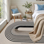 Modern Washable Rug for Living Room 3x5, Boho Abstract Striped Area Rugs, Soft Non Slip Low Pile Farmhouse Carpet for Bedroom Dining Room Kitchen, Stain Resistant, Pet Friendly, Beige Black