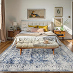 Lahome Blue Area Rug for Living Room 6x9 Machine Washable Area Rugs Living Room Rug,Vintage Distressed Soft Rubber Backing Stain Resistant Indoor Carpet for Office