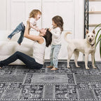 9x12 Area Rug Living Room Rugs, Stain Resistant Washable Rug, Vintage Large Non-Slip Backing, Low Pile Lightweight Print Rug for Bedroom Dinning Room Home Office (Grey)
