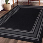 Beverly Rug Non Slip Area Rugs 3x5 Modern Bordered Non Skid Rubber Backing Soft Area Rug for Living Dining Room Easy to Clean Non Shedding Kitchen Bedroom Indoor Carpet 3 x 5 Black