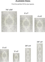 ReaLife Rugs Machine Washable Area Rug - Living Room Bedroom Bathroom Kitchen Entryway Office - Padded Low Pile Stain Resistant Premium - Boho Farmhouse Vintage - Paige - Ivory 7'6" x 9'6"