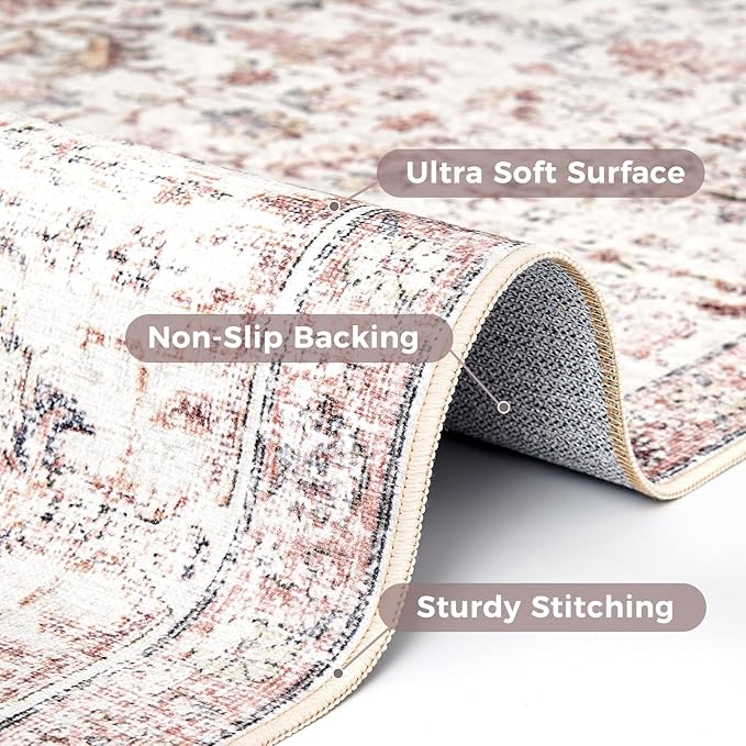 jinchan Kalen Runner Rug 3x10 Washable Hallway Rug Vintage Indoor Thin Retro Floor Cover Distressed Floral Country Lightweight Non Slip Carpet for Entryway Bathroom Bedroom Living Room Stairway Red
