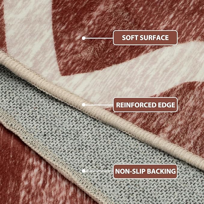 Area Rug 6ft, Moroccan Trellis Print Carpet, Machine Washable Non-Slip Rugs for Living Room, Bedroom, Dining Room & Entryway, Red