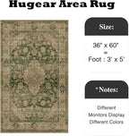 HUGEAR 3x5 Entryway Area Rug Retro Green Small Rug Machine Washable Door Mat Vintage Floral Low Pile Carpet Distressed Throw Rug Entrance Kitchen Bedroom Bathroom Office Non Slip Soft Lightweight
