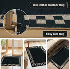 OJIA Easy Jute Runner Rug, 2x6 Kitchen Runner Washable Rug Runners for Hallways Farmhouse Checkered Carpet, Non-Slip Indoor Outdoor Runner Modern Door Mat for Entry Front Door Entryway Porch
