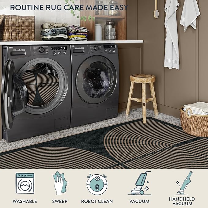 Lahome Modern Rainbow Round Rug, 6ft Easy Jute Circle Patio Rug Washable Indoor Outdoor Carpet for Living Room, Farmhouse Natural Contemporary Round Mat for Entryway Backyard Porch
