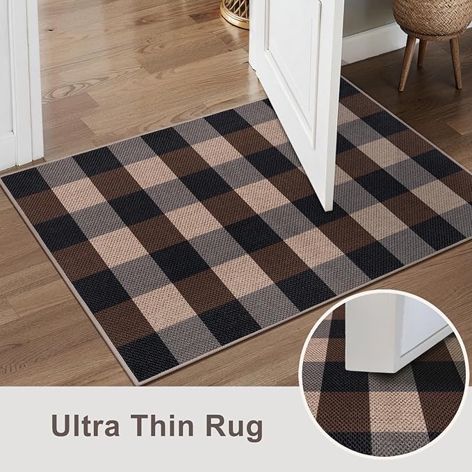 Tangsoo Checkered Easy Jute Rug,3x5 Washable Area Rug for Bedroom,Non-Slip Black Brown Indoor Outdoor Rug Modern Farmhouse Low Pile Carpet for Bedroom Patio Backyard Entryway