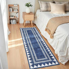 Geometric Bordered 2x6 Washable Runner Rug for Hallway Kitchen Foldable Non Slip Indoor Soft Carpet Modern Stain Resistant Non-Shedding Low Pile Rug for Dining Room Living Room with Rubber Back, Blue