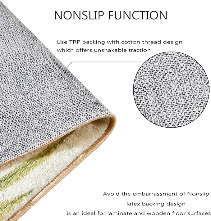 RoomTalks Boho Green Cute 3x5 Small Area Rugs Washable, Modern Abstract Geometric Shape with Tropical Leaves Non Slip Throw Rugs for Bedroom Kitchen Entryway Indoor Doormat Stain Resistant