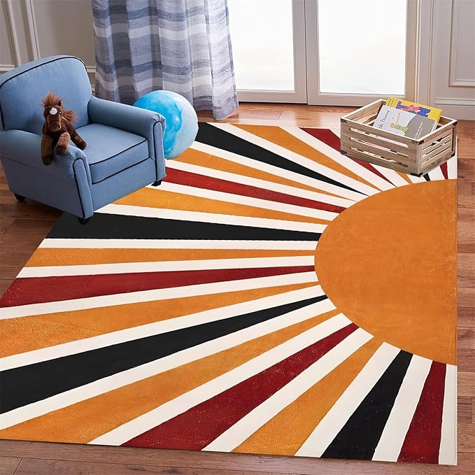 3x5ft Boho Area Rug,3D Printing Rainbow Sun Area Rug,Modern Simple Home Decoration Rug for Kids Girls Boys Bedroom, Living Room, Classroom, Office Non-Slip Washable