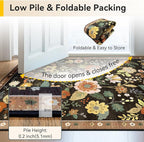 Floral 5x7 Area Rug Machine Washable Soft Print Boho Carpet Non Slip Doormat Low Pile Flower Area Rugs for Living Room Bedroom Nursery Kitchen Dining Room Indoor-Black/Yellow/Red