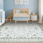Blue and Green 4x6 Rugs for Small Living Room - Oushak Boho Pastel, Low Pile Non Slip Stain Resistant Throw Rug for Under Bed, Large Entryway, Kitchen, Floor Carpet Aesthetic Boys