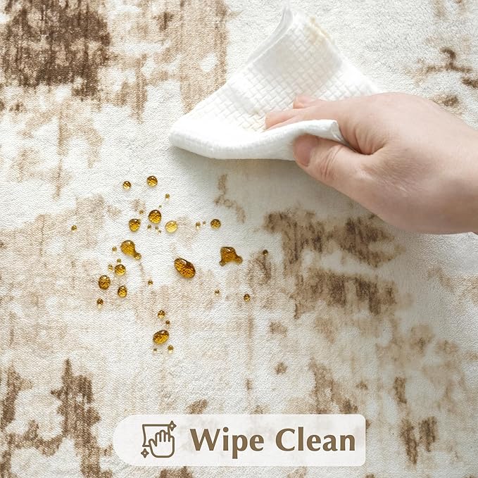 FMFUNCTEX 9x12 Washable Abstract Area Rug Brown Beige Neutral Modern Large Non Slip Carpet for Living Room Bedroom Soft Accent Low Pile Indoor Mat Accent Throw Rug for Dining Kitchen Office Nursery
